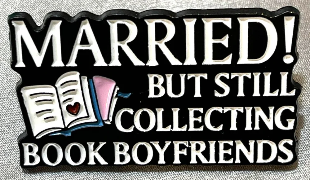 NWOT Married But Still Collecting Book Boyfriends Lapel Pin Brooch Enamel Love